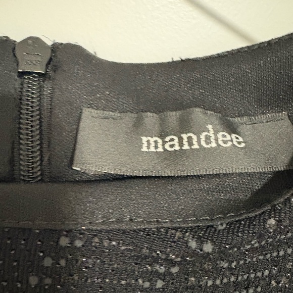 Mandee Fitted Little Black Dress Sparkly Mock Neck Midi Dress Women's Size Small - Picture 9 of 9